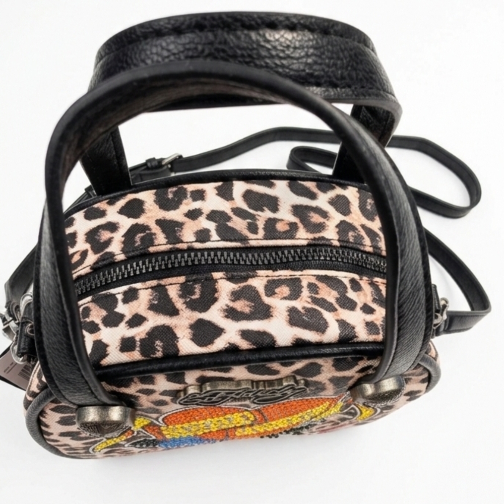 Ed Hardy Tattoo Cheetah Print Handbag Eternal Love Bag Vegan Material Skulls NWT - Picture 13 of 15